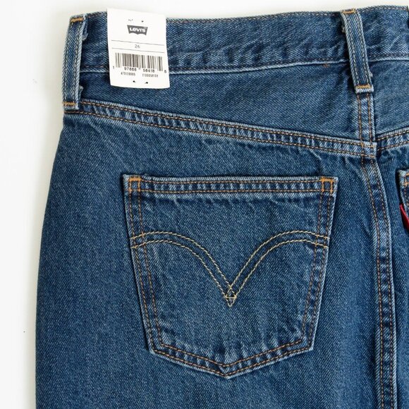 Levis Premium Ankle Column Skirt Dark Wash Denim Midi Centre Slit W 26 - Picture 7 of 16